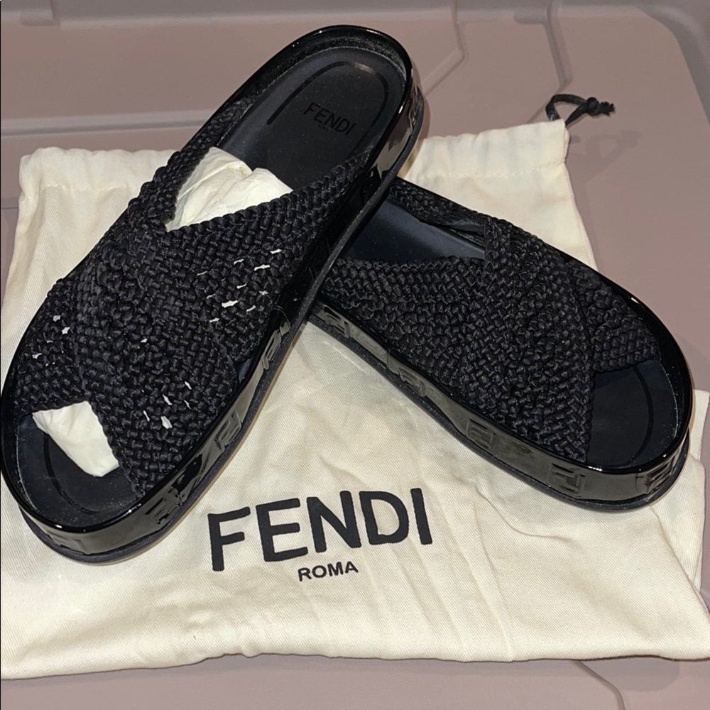Fendi Black Woven Sandals
